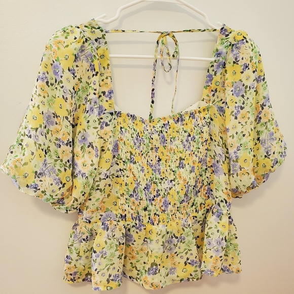 ASTR THE LABEL | FREE PEOPLE CLAIRMONT BUSTER PUFF SLEEVE TOP SIZE MEDIUM FLORAL - Picture 6 of 7
